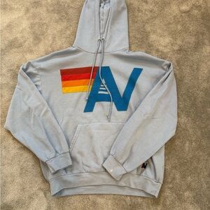 Aviator Nation Logo Stitch Blue(Ice) Crewneck Hoodie with Multicolor Stripe Logo
